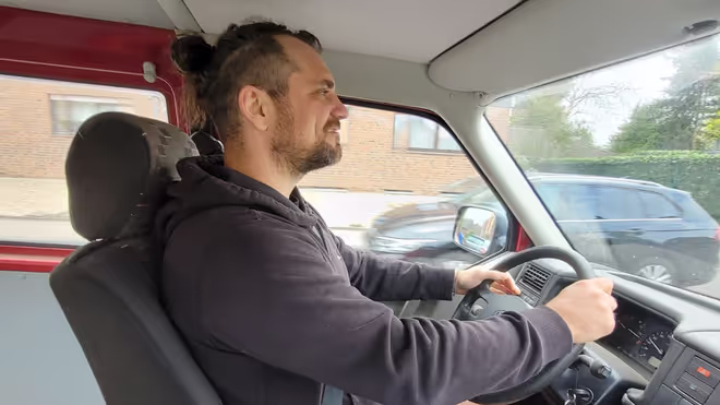 Konrad driving the VW T4 Van for the first time Konrad driving the VW T4 Van for the first time