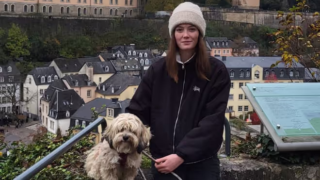 Caro looking after the dog during our house sit in Luxembourg