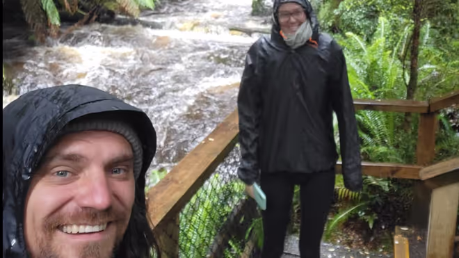 Konrad and Caro in Tasmania by a river