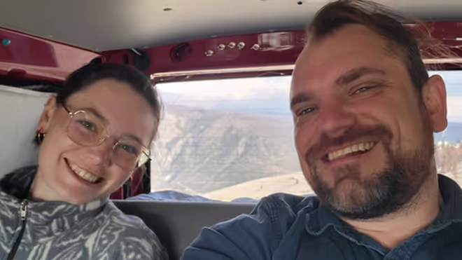 Konrad and Caro in their VW T4 van