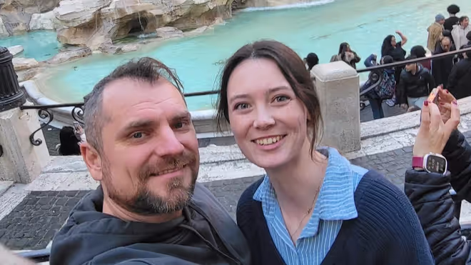 Konrad and Caro at Trevi Fouontain in Rome
