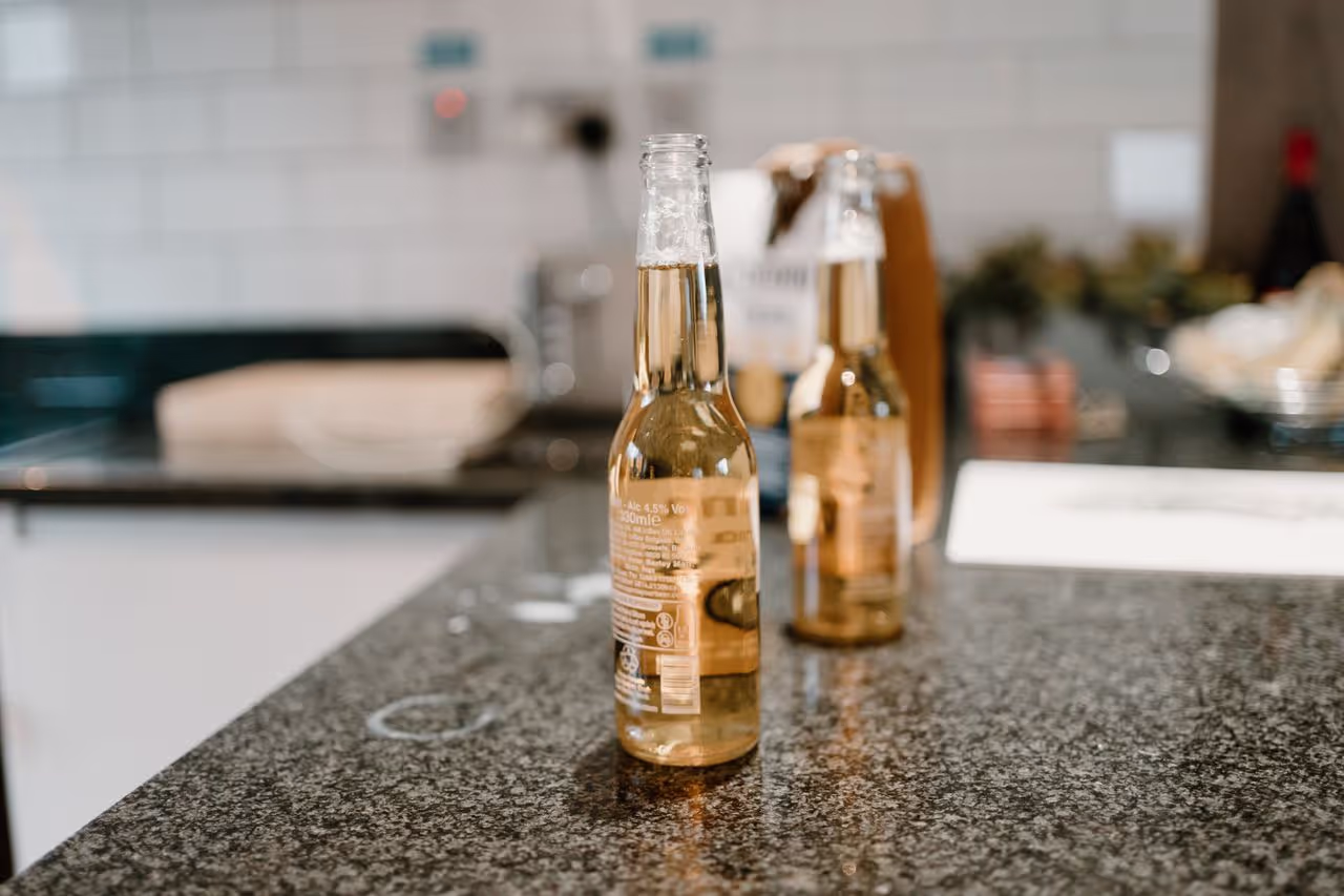 Beer bottles on the kitchen counter