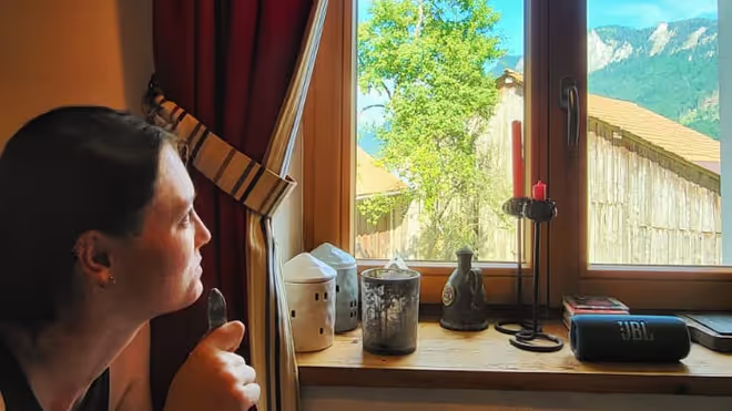 Caro looking out the window 