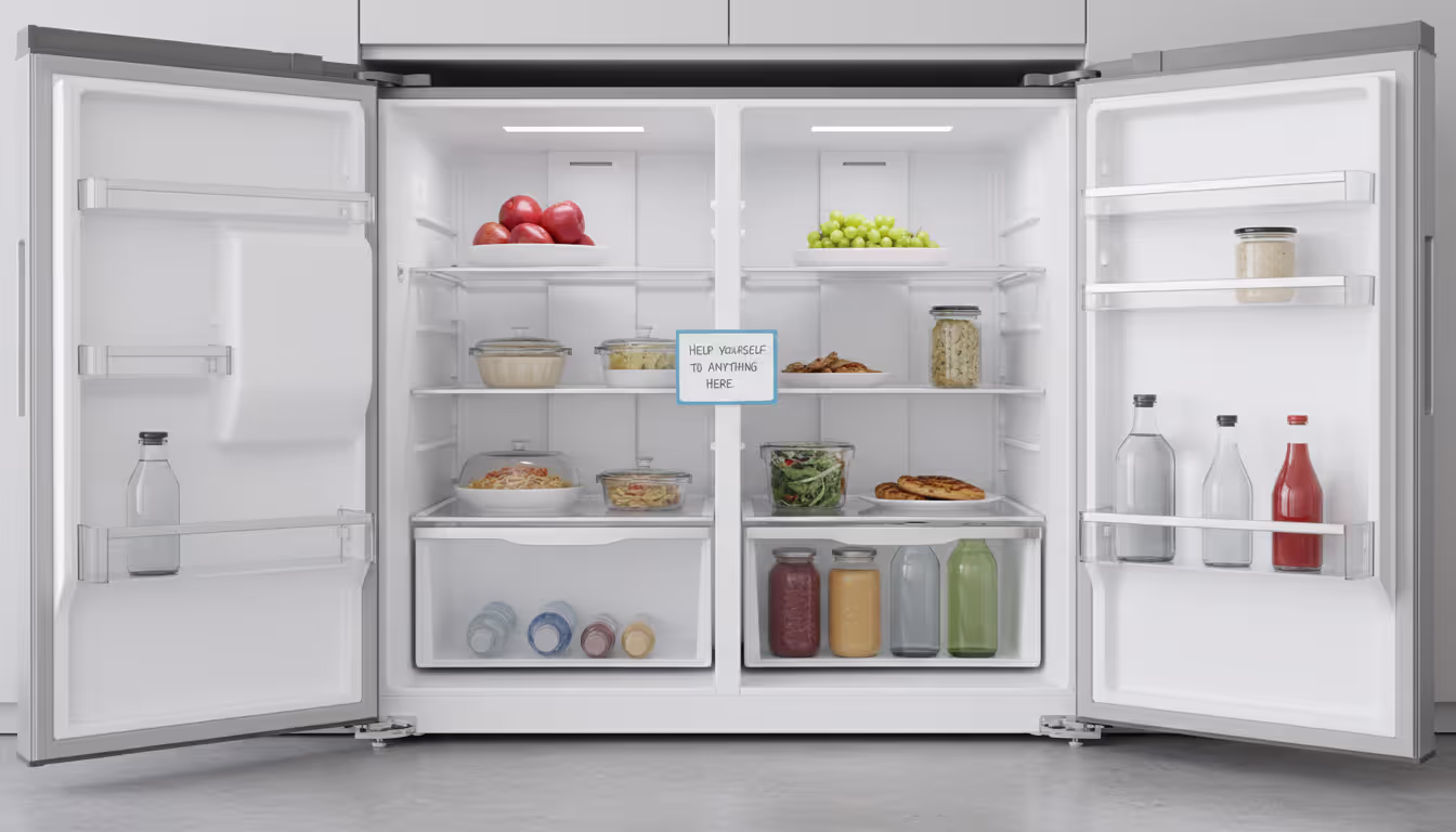 A clean empty fridge, ready for a house sitter A clean empty fridge, ready for a house sitter