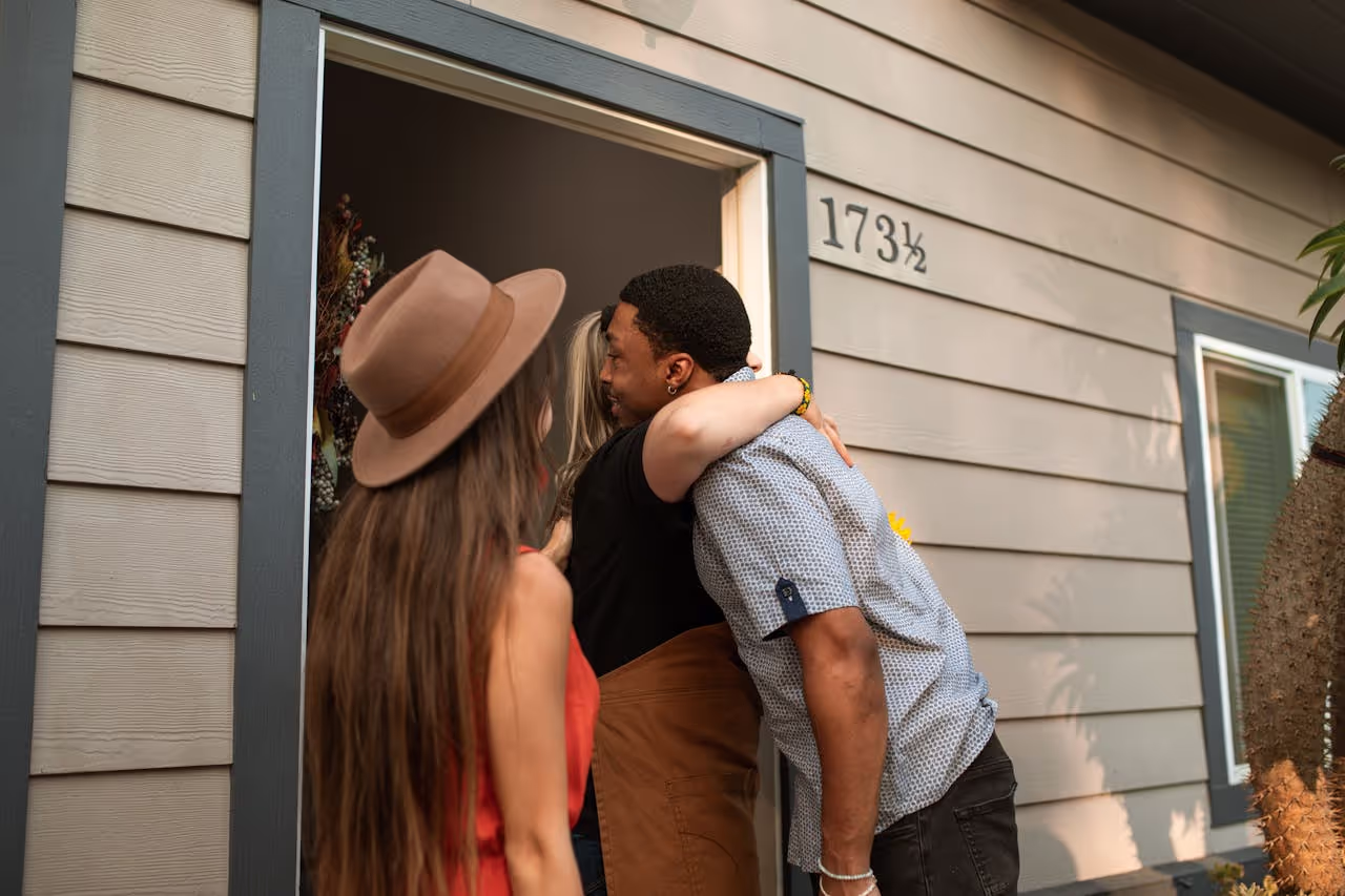 House sitters welcoming a guest after they got written permission from the owners House sitters welcoming a guest after they got written permission from the owners