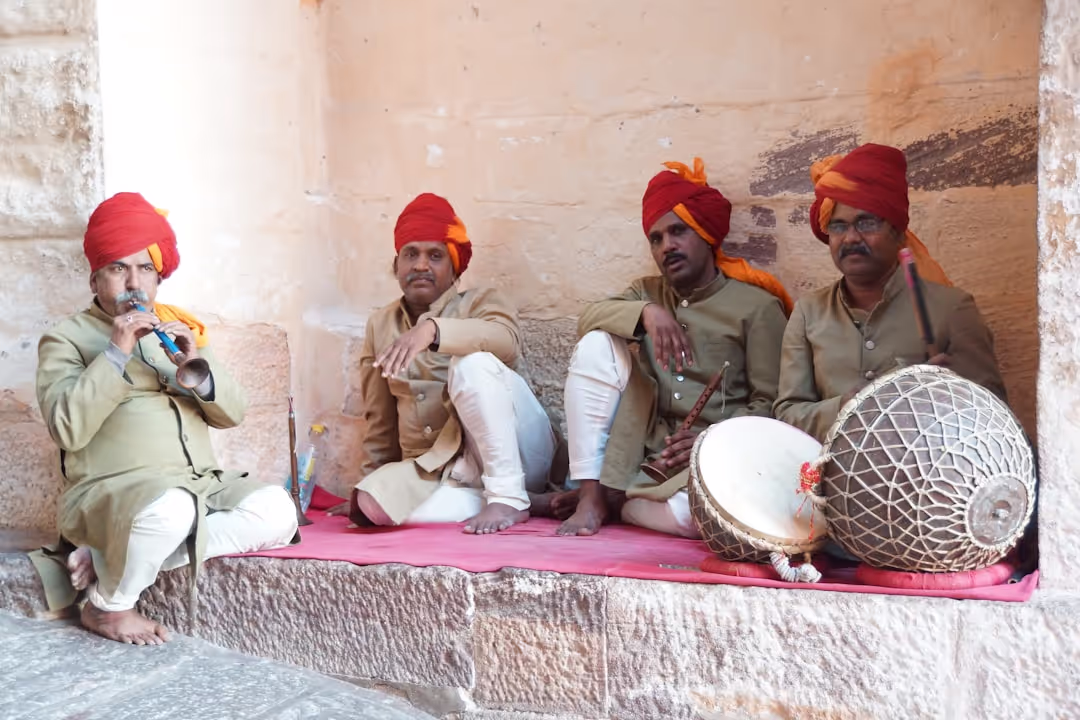Group of classical Indian musicians performing thumbnail