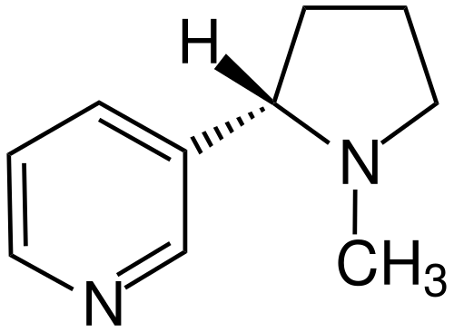 “Nicotine molecular structure showing non-addictive biochemical profile.”